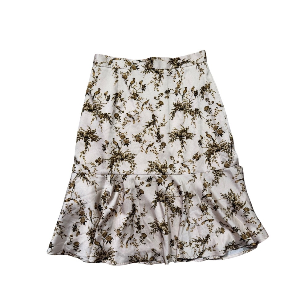 Antonio Melani Bird‎ Floral Print Satin Flounce Skirt Ivory Size 6